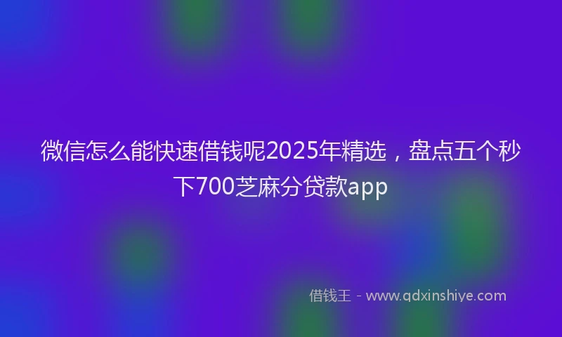 微信怎么能快速借钱呢2025年精选，盘点五个秒下700芝麻分贷款app