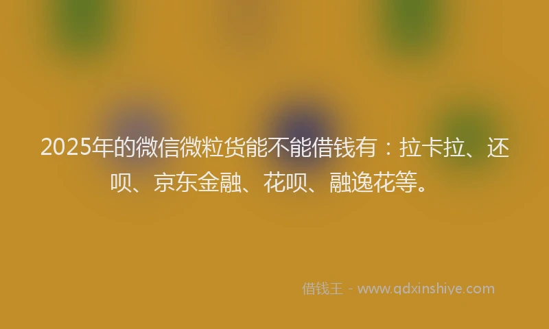2025年的微信微粒货能不能借钱有：拉卡拉、还呗、京东金融、花呗、融逸花等。
