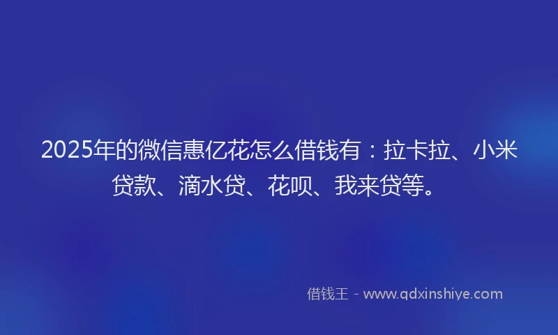 2025年的微信惠亿花怎么借钱有：拉卡拉、小米贷款、滴水贷、花呗、我来贷等。