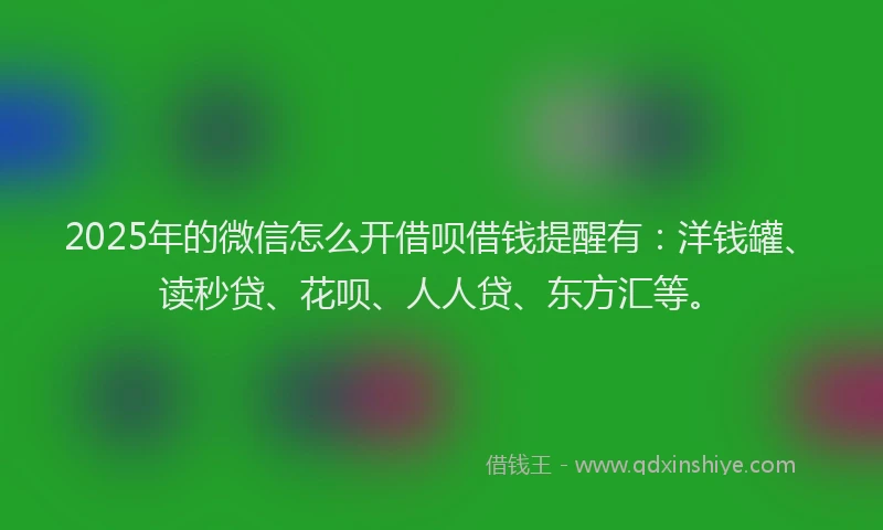 2025年的微信怎么开借呗借钱提醒有：洋钱罐、读秒贷、花呗、人人贷、东方汇等。