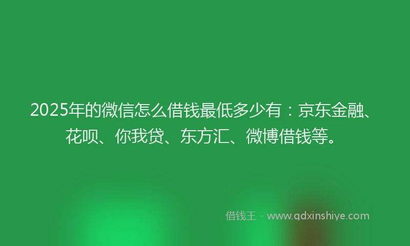 2025年的微信怎么借钱最低多少有：京东金融、花呗、你我贷、东方汇、微博借钱等。