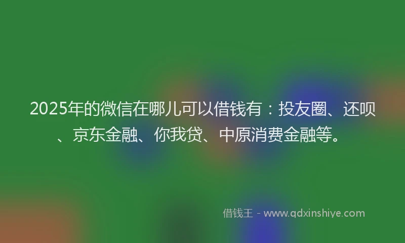 2025年的微信在哪儿可以借钱有：投友圈、还呗、京东金融、你我贷、中原消费金融等。