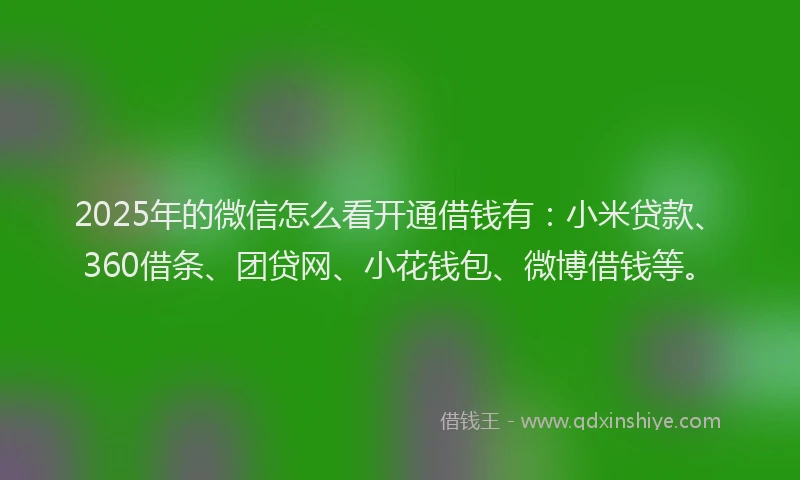 2025年的微信怎么看开通借钱有：小米贷款、360借条、团贷网、小花钱包、微博借钱等。