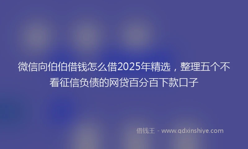 微信向伯伯借钱怎么借2025年精选，整理五个不看征信负债的网贷百分百下款口子