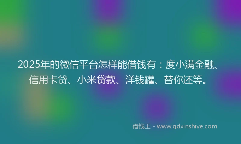 2025年的微信平台怎样能借钱有：度小满金融、信用卡贷、小米贷款、洋钱罐、替你还等。