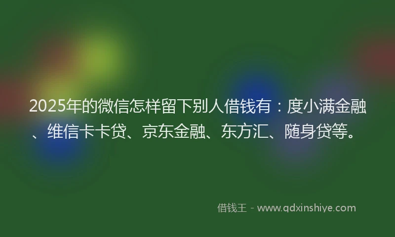 2025年的微信怎样留下别人借钱有：度小满金融、维信卡卡贷、京东金融、东方汇、随身贷等。