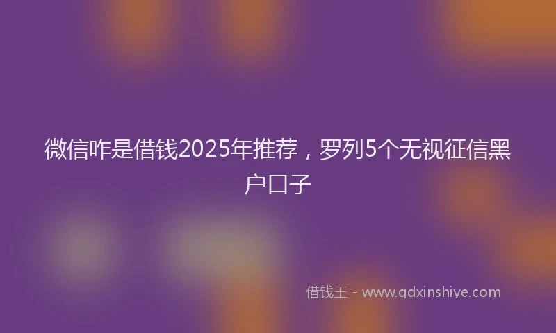 微信咋是借钱2025年推荐，罗列5个无视征信黑户口子