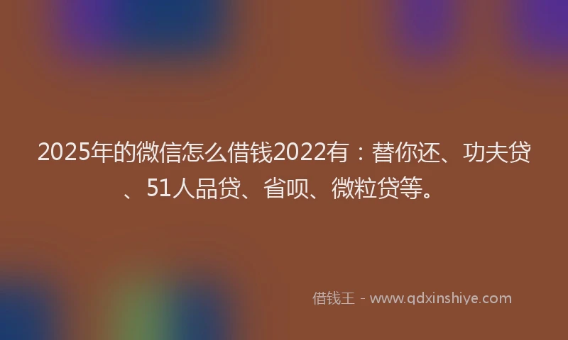 2025年的微信怎么借钱2022有：替你还、功夫贷、51人品贷、省呗、微粒贷等。