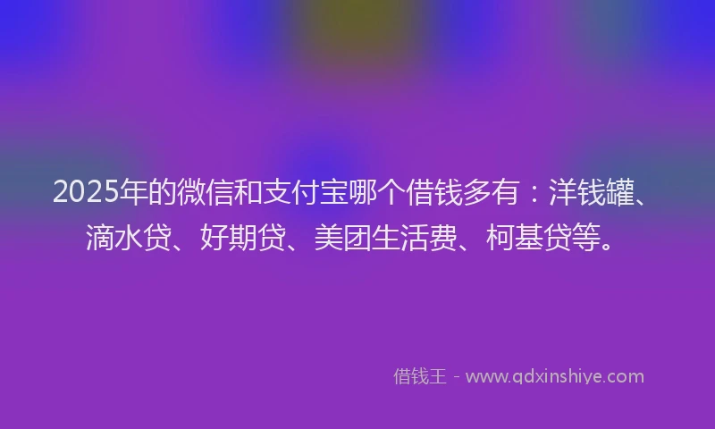 2025年的微信和支付宝哪个借钱多有：洋钱罐、滴水贷、好期贷、美团生活费、柯基贷等。