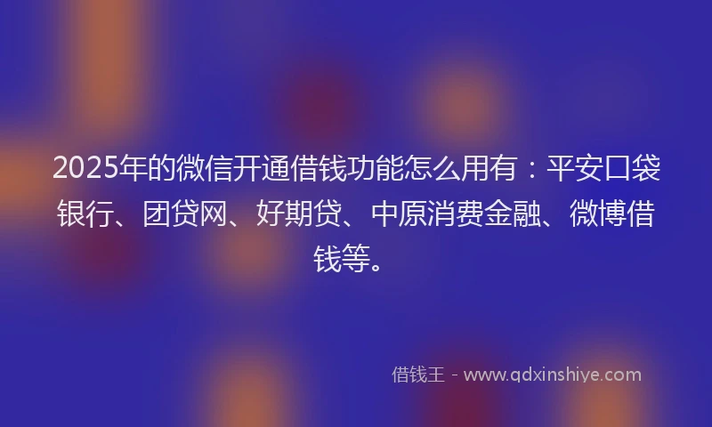 2025年的微信开通借钱功能怎么用有：平安口袋银行、团贷网、好期贷、中原消费金融、微博借钱等。