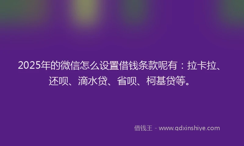 2025年的微信怎么设置借钱条款呢有：拉卡拉、还呗、滴水贷、省呗、柯基贷等。