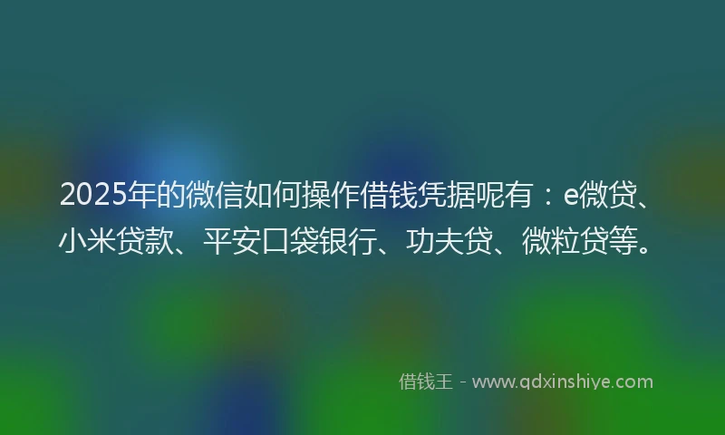 2025年的微信如何操作借钱凭据呢有:e微贷、小米贷款、平安口袋银行、功夫贷、微粒贷等。
