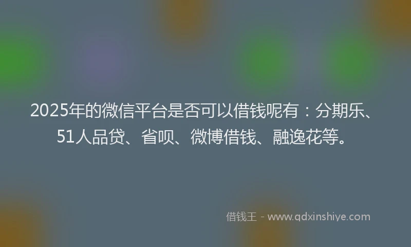 2025年的微信平台是否可以借钱呢有：分期乐、51人品贷、省呗、微博借钱、融逸花等。