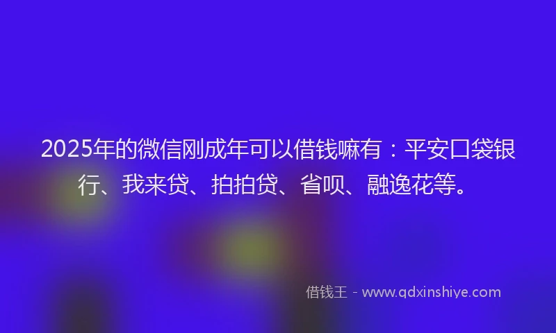 2025年的微信刚成年可以借钱嘛有：平安口袋银行、我来贷、拍拍贷、省呗、融逸花等。