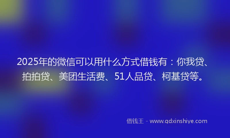 2025年的微信可以用什么方式借钱有：你我贷、拍拍贷、美团生活费、51人品贷、柯基贷等。