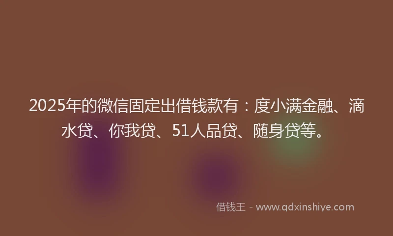 2025年的微信固定出借钱款有：度小满金融、滴水贷、你我贷、51人品贷、随身贷等。