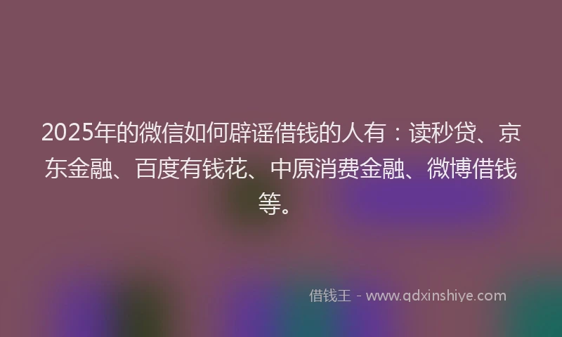2025年的微信如何辟谣借钱的人有：读秒贷、京东金融、百度有钱花、中原消费金融、微博借钱等。