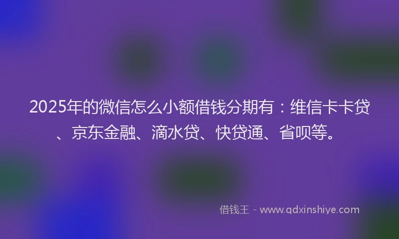 2025年的微信怎么小额借钱分期有：维信卡卡贷、京东金融、滴水贷、快贷通、省呗等。