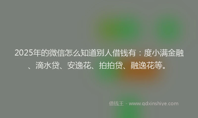 2025年的微信怎么知道别人借钱有：度小满金融、滴水贷、安逸花、拍拍贷、融逸花等。