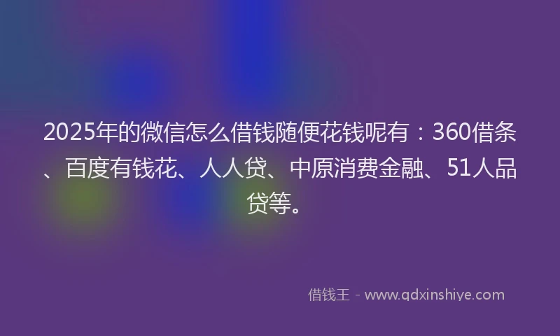 2025年的微信怎么借钱随便花钱呢有：360借条、百度有钱花、人人贷、中原消费金融、51人品贷等。