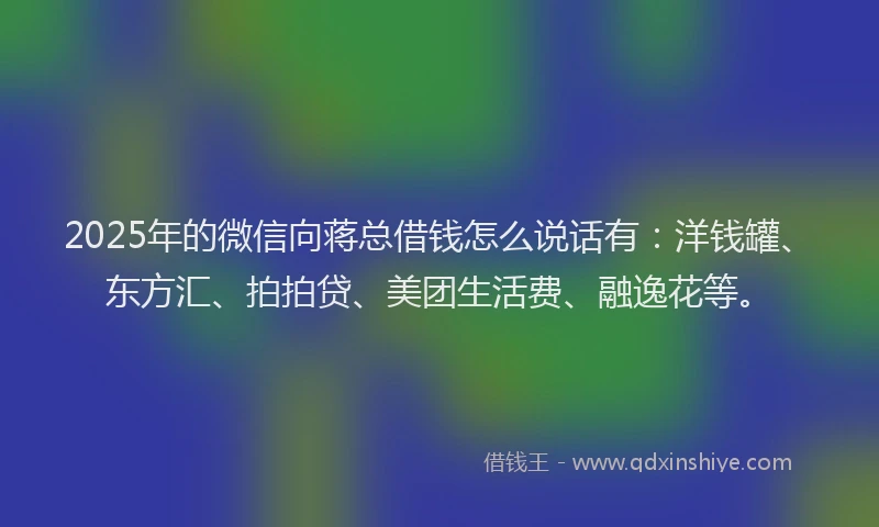 2025年的微信向蒋总借钱怎么说话有：洋钱罐、东方汇、拍拍贷、美团生活费、融逸花等。