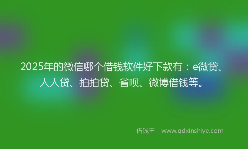 2025年的微信哪个借钱软件好下款有：e微贷、人人贷、拍拍贷、省呗、微博借钱等。