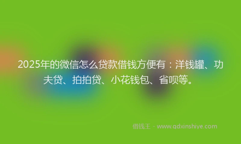 2025年的微信怎么贷款借钱方便有：洋钱罐、功夫贷、拍拍贷、小花钱包、省呗等。