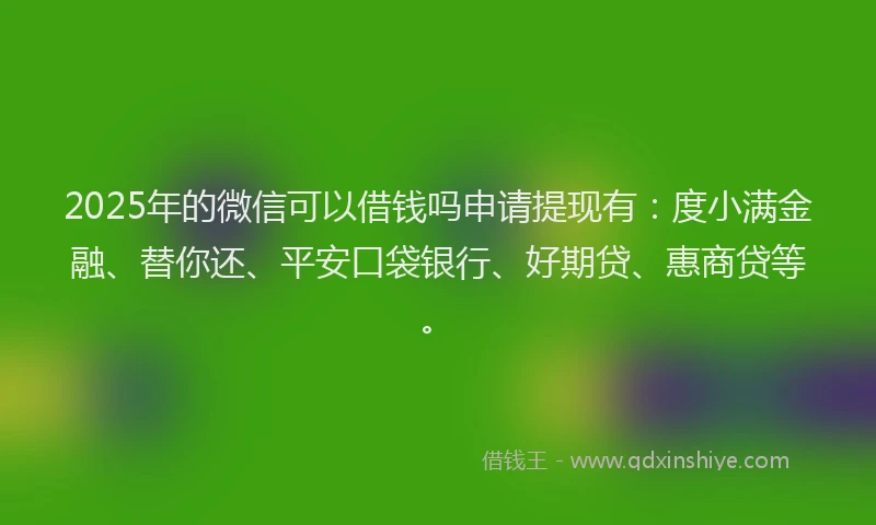 2025年的微信可以借钱吗申请提现有：度小满金融、替你还、平安口袋银行、好期贷、惠商贷等。