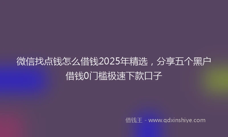 微信找点钱怎么借钱2025年精选，分享五个黑户借钱0门槛极速下款口子