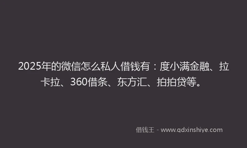 2025年的微信怎么私人借钱有：度小满金融、拉卡拉、360借条、东方汇、拍拍贷等。