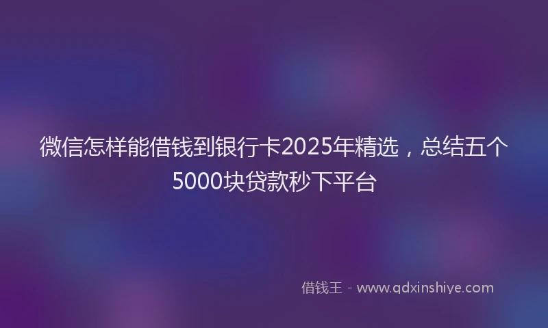 微信怎样能借钱到银行卡2025年精选，总结五个5000块贷款秒下平台