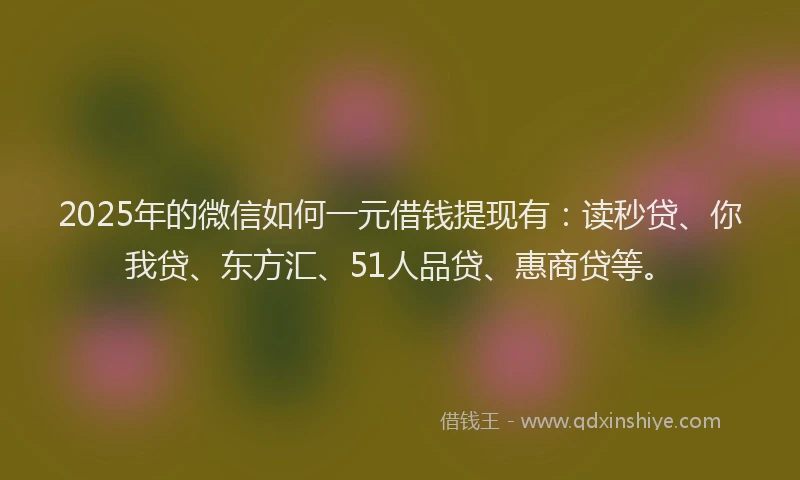 2025年的微信如何一元借钱提现有：读秒贷、你我贷、东方汇、51人品贷、惠商贷等。