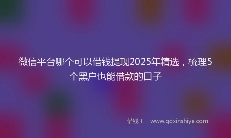 微信平台哪个可以借钱提现2025年精选，梳理5个黑户也能借款的口子