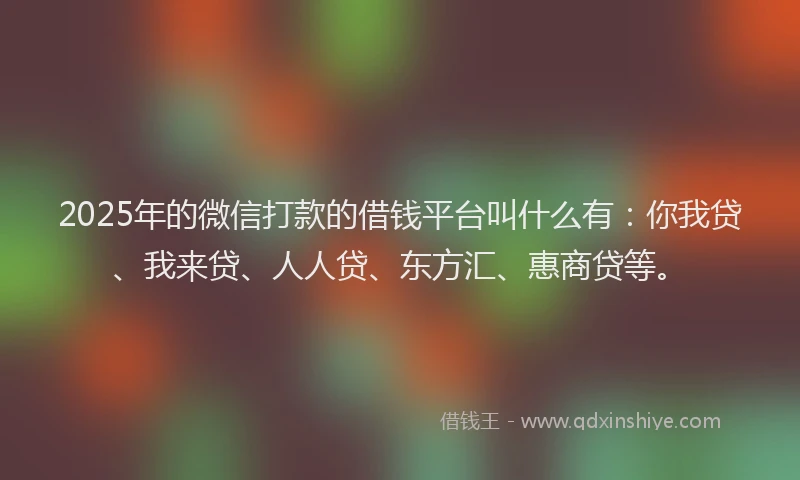 2025年的微信打款的借钱平台叫什么有：你我贷、我来贷、人人贷、东方汇、惠商贷等。