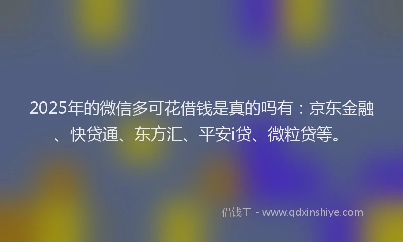 2025年的微信多可花借钱是真的吗有：京东金融、快贷通、东方汇、平安i贷、微粒贷等。