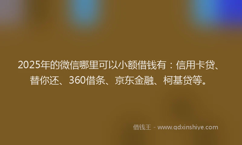 2025年的微信哪里可以小额借钱有：信用卡贷、替你还、360借条、京东金融、柯基贷等。