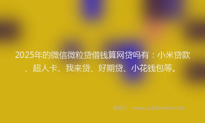 2025年的微信微粒贷借钱算网贷吗有：小米贷款、超人卡、我来贷、好期贷、小花钱包等。