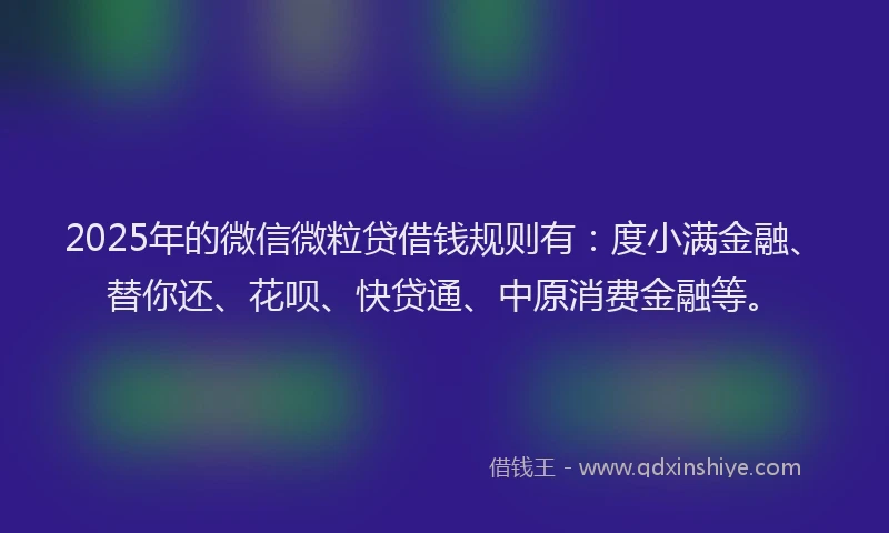2025年的微信微粒贷借钱规则有：度小满金融、替你还、花呗、快贷通、中原消费金融等。