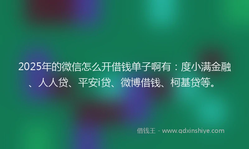 2025年的微信怎么开借钱单子啊有：度小满金融、人人贷、平安i贷、微博借钱、柯基贷等。