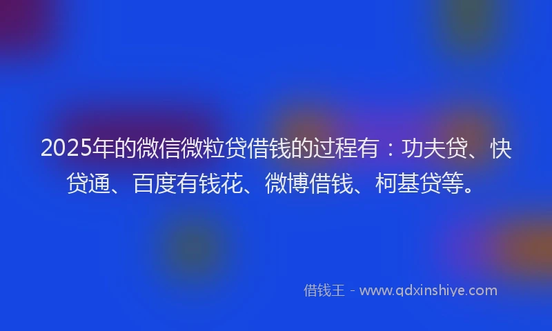2025年的微信微粒贷借钱的过程有：功夫贷、快贷通、百度有钱花、微博借钱、柯基贷等。