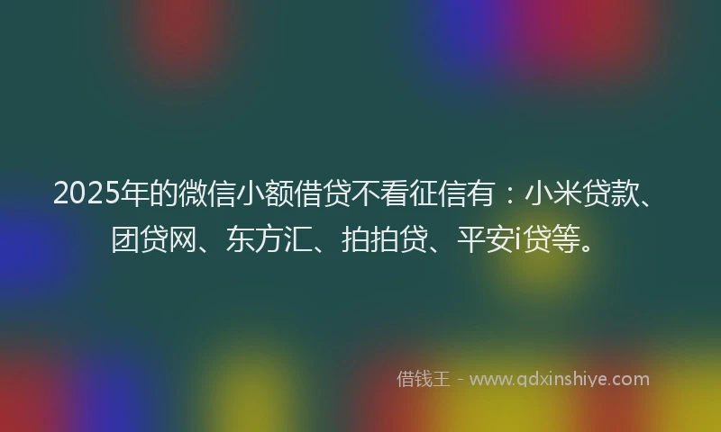 2025年的微信小额借贷不看征信有：小米贷款、团贷网、东方汇、拍拍贷、平安i贷等。