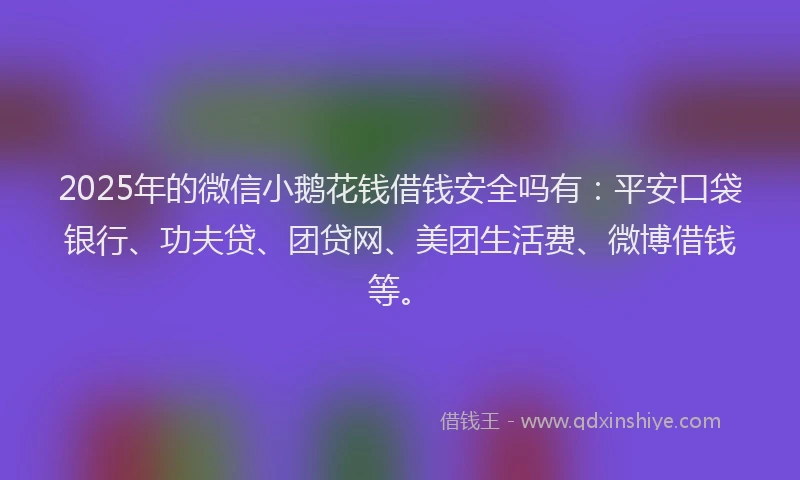 2025年的微信小鹅花钱借钱安全吗有：平安口袋银行、功夫贷、团贷网、美团生活费、微博借钱等。