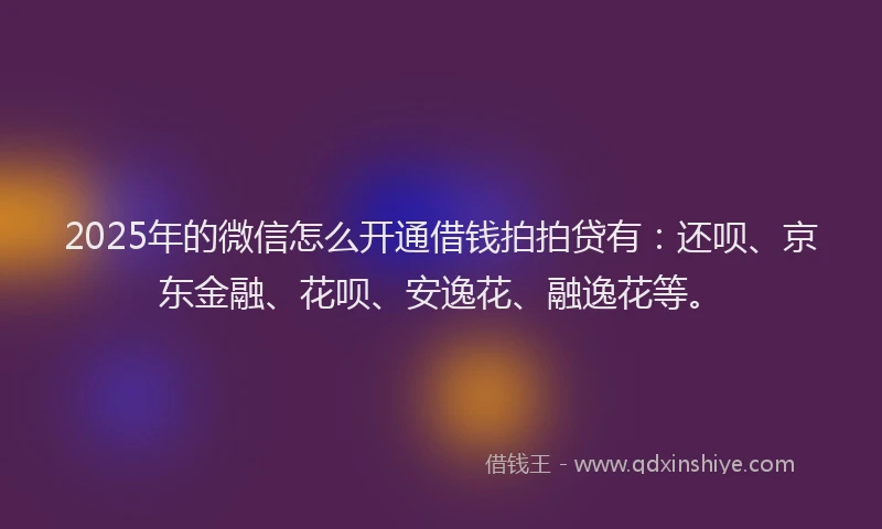 2025年的微信怎么开通借钱拍拍贷有：还呗、京东金融、花呗、安逸花、融逸花等。