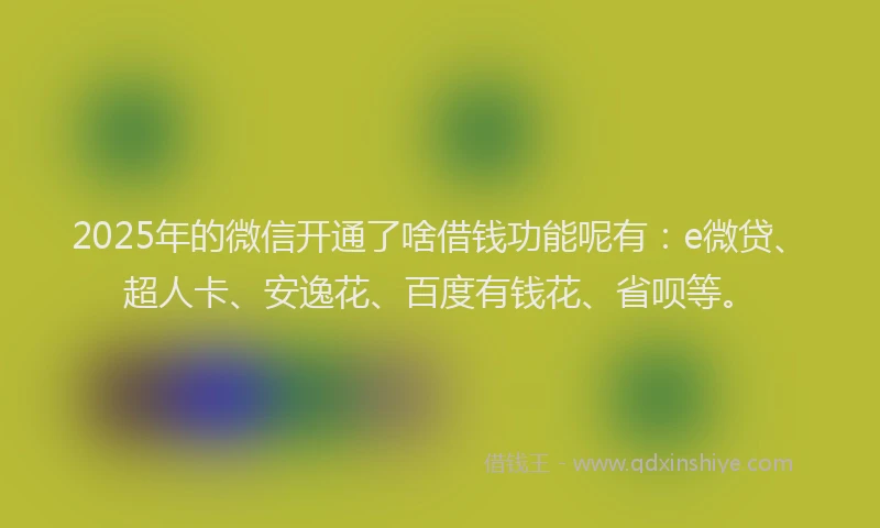 2025年的微信开通了啥借钱功能呢有：e微贷、超人卡、安逸花、百度有钱花、省呗等。