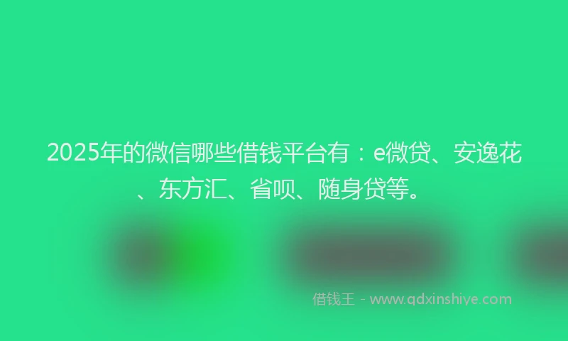 2025年的微信哪些借钱平台有：e微贷、安逸花、东方汇、省呗、随身贷等。