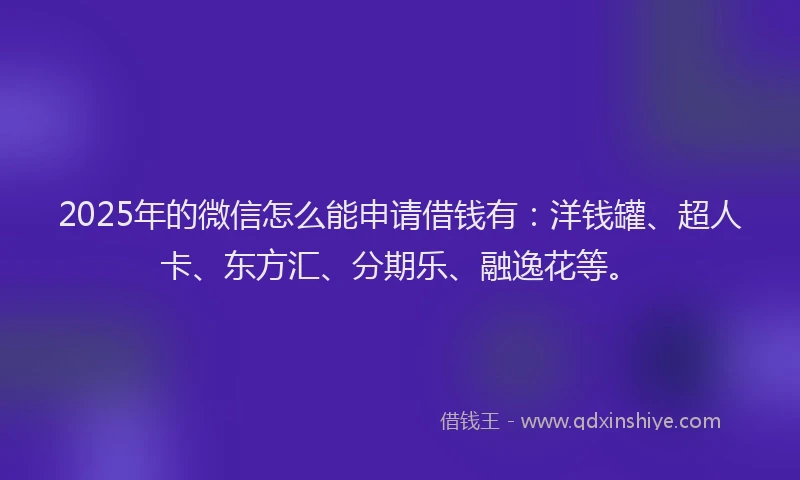 2025年的微信怎么能申请借钱有：洋钱罐、超人卡、东方汇、分期乐、融逸花等。