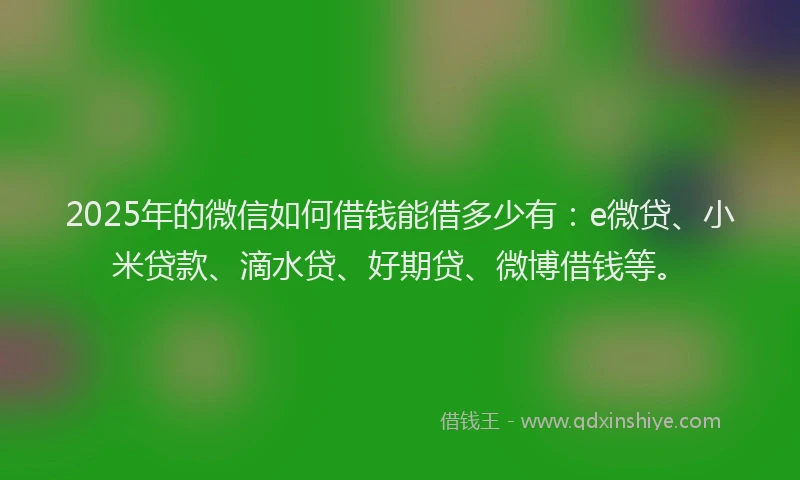 2025年的微信如何借钱能借多少有：e微贷、小米贷款、滴水贷、好期贷、微博借钱等。