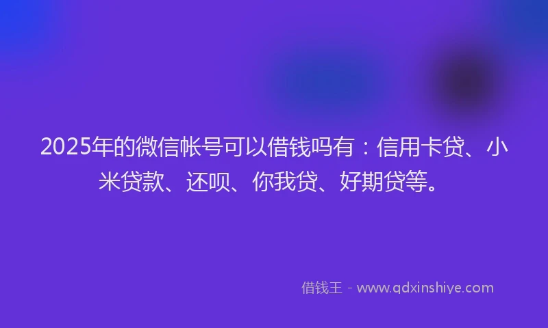 2025年的微信帐号可以借钱吗有：信用卡贷、小米贷款、还呗、你我贷、好期贷等。