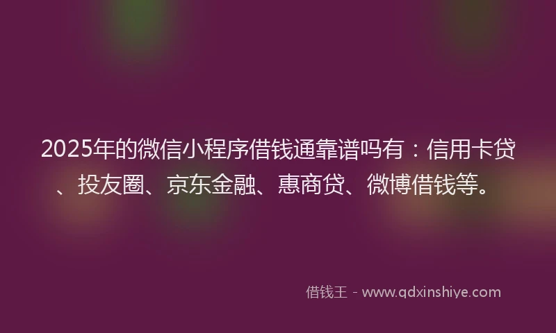 2025年的微信小程序借钱通靠谱吗有：信用卡贷、投友圈、京东金融、惠商贷、微博借钱等。
