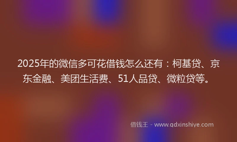 2025年的微信多可花借钱怎么还有：柯基贷、京东金融、美团生活费、51人品贷、微粒贷等。